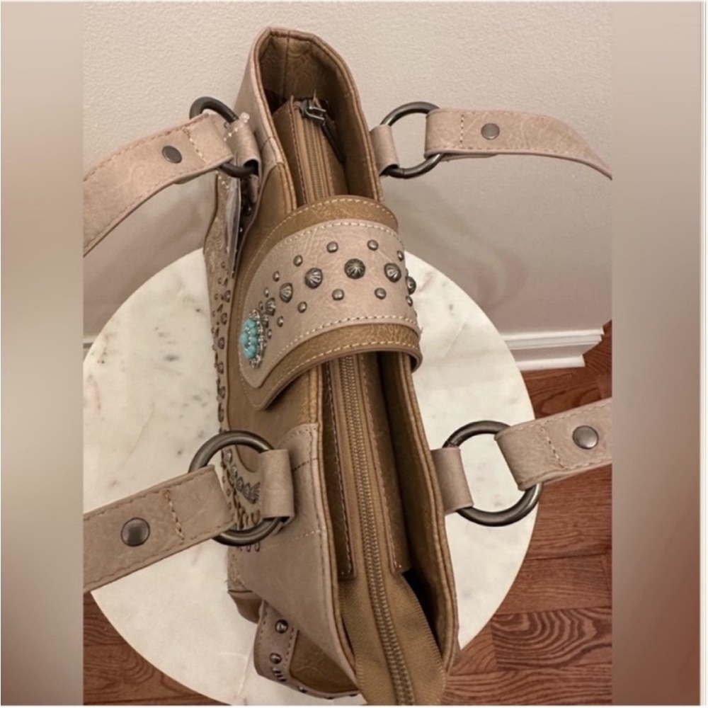 NWT Montana West Taupe Western Shoulder Bag Purse w/ Turquoise Concho - Picture 6 of 13